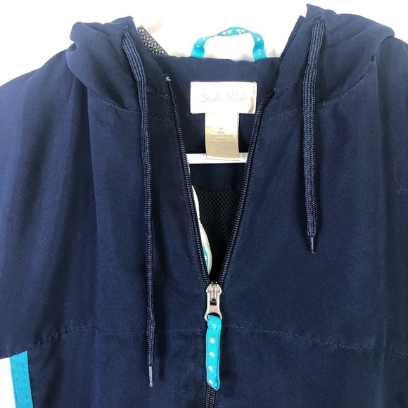 Studio Works Navy blue casual athleisure hooded zip front jacket size Medium - Picture 2 of 11